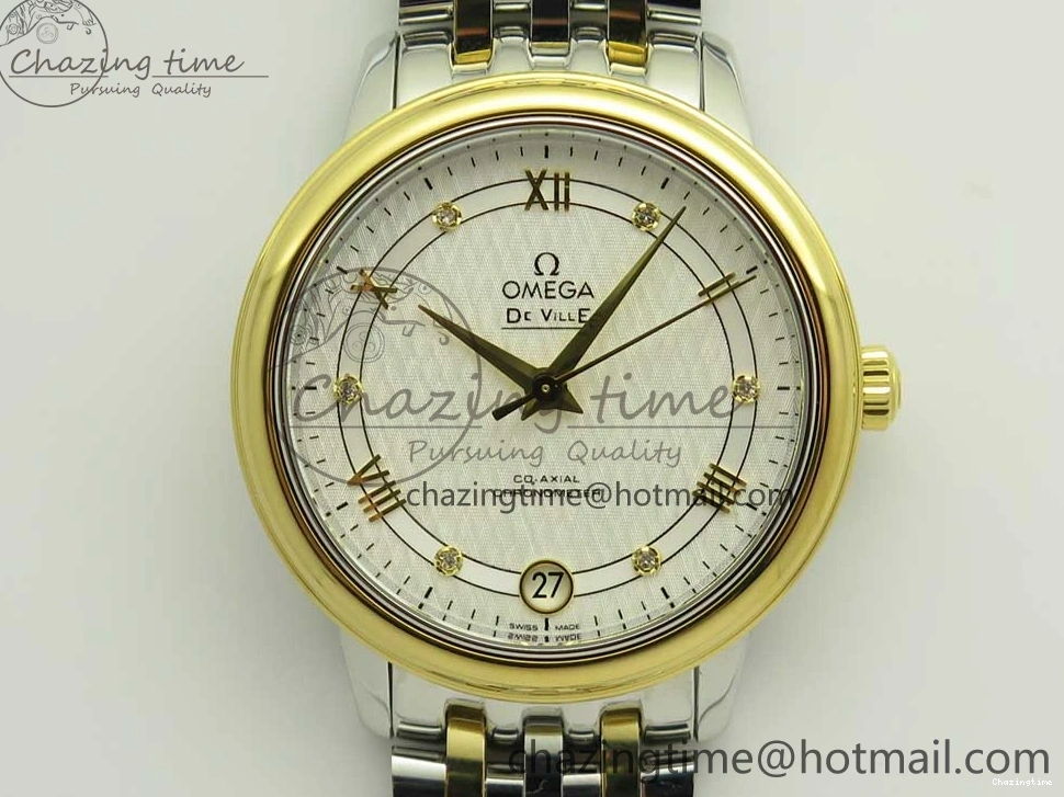 0106 Attractive De Ville Prestige Ladies 32.7mm SS MKF 1:1 Best Edition White Dial Roman Markers on SS YG Bracelet MIYOTA 7965